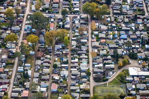 Aerial photo, leisure domicile Entenfangsee, Am Entenfang, permanent campers, permanent residences,