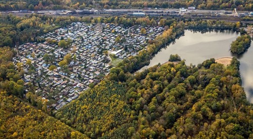 Aerial photo, leisure domicile Entenfangsee, Am Entenfang, permanent campers, permanent residences,