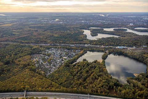 Aerial photo, leisure domicile Entenfangsee, Am Entenfang, permanent campers, permanent residences,