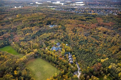 Aerial view, Landhaus Thyssen in the forest area, Großenbaumer Straße, Saarn - West, Mülheim an der