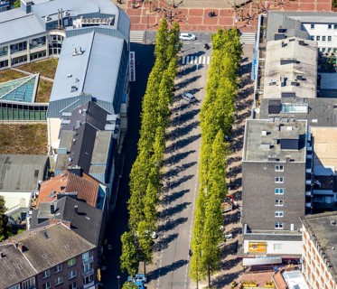 Aerial view, way to Berliner Tor Wesel, Berliner-Tor-Platz, greened Wilhelmstraße, Fusternberg,