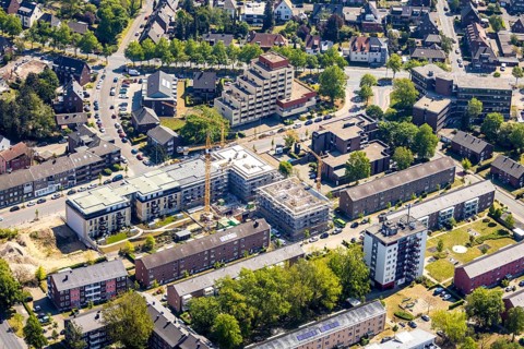 Aerial view, new residential building Kreuzstraße, Zitadellenviertel, Wesel, Ruhr area, Lower