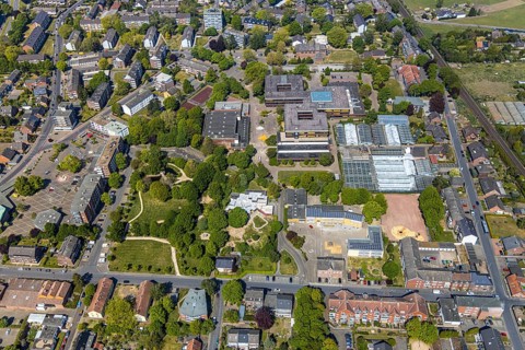 Aerial view, Berufskolleg Wesel, community primary school, Lackhausen, Wesel, Ruhr area, Lower