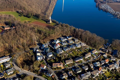 Aerial view, Harkortberg residential area, Ehrenmalweg, Harkortturm, Alt-Wetter, Wetter, Ruhr area,
