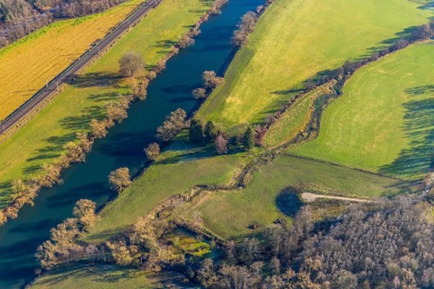 Aerial view, river Ruhr, riverbank area, Wengern, Wetter, Ruhr area, North Rhine-Westphalia,