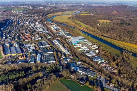 Aerial view, Osterfeld industrial estate, Ruhr river, Wengern, Wetter, Ruhr area, North