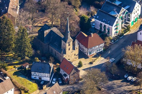 Aerial view, Protestant Church Wengern, Wengern, Wetter, Ruhr area, North Rhine-Westphalia, Germany