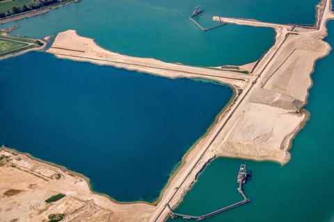 Aerial photograph, Diersfordter forest lake, gravel extraction, Wesel, Ruhr area, Lower Rhine,