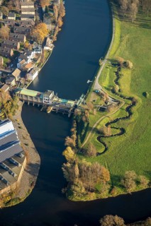 Aerial view, Harkort hydroelectric power station, Ruhr, Ruhr valley, Obergraben, Wetter, Wetter,