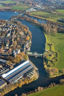 Aerial view, Harkort hydroelectric power station, Ruhr, Ruhr valley, Obergraben, Wetter, Wetter,