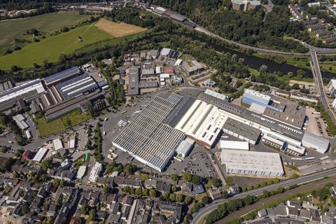 Aerial view, Wasserstraße industrial estate, Alt-Wetter volunteer fire brigade, DEMAG, Trinkgut,