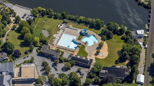Aerial view, nature outdoor pool Wetter, Alt-Wetter, Wetter, Ruhr area, North Rhine-Westphalia,