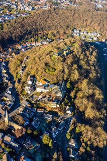 Aerial view, castle ruins of Volmarstein Castle, Volmarstein Castle Hotel, Volmarstein, Wetter,