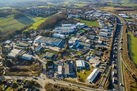 Aerial view, industrial estate Am Nielande, Altenhofer Weg, Grundschöttel, Wetter, Ruhr area, North