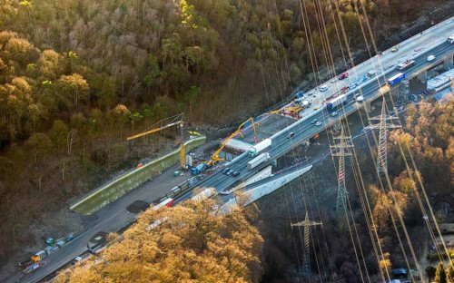 Aerial view, construction site motorway A1 viaduct, replacement construction of the viaduct,