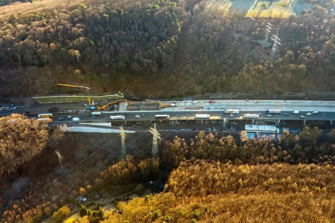 Aerial view, construction site motorway A1 viaduct, replacement construction of the viaduct,