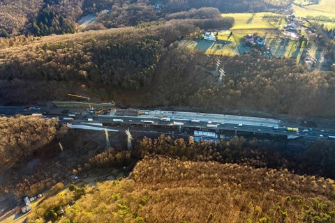 Aerial view, construction site motorway A1 viaduct, replacement construction of the viaduct,