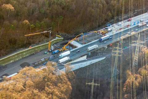 Aerial view, construction site motorway A1 viaduct, replacement construction of the viaduct,