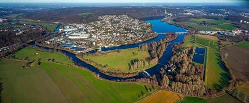 Aerial view, city view Wetter, river Ruhr, Obergraben, Harkortsee, Alt-Wetter, Wetter, Ruhr area,