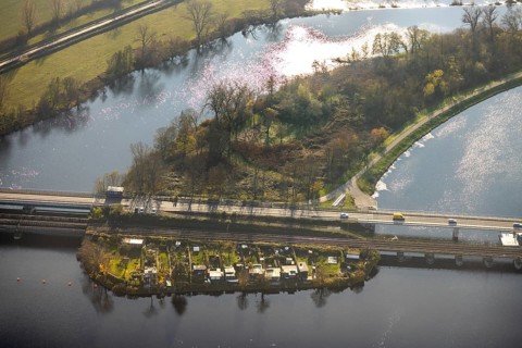 Aerial view, Obergraben, Obergrabenbrücke, Friedrichstraße, railway bridge, allotment garden site