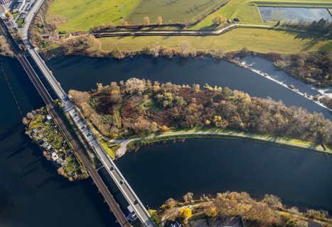 Aerial view, Obergraben, Obergrabenbrücke, Friedrichstraße, railway bridge, allotment garden site