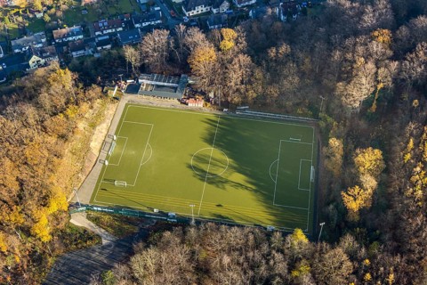Aerial view, sports ground Am Brasberg, SC Wengern, construction of a new clubhouse, football