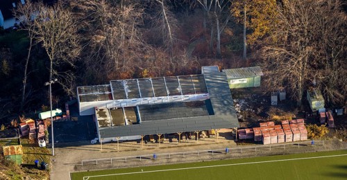 Aerial view, sports ground Am Brasberg, SC Wengern, construction of a new clubhouse, football