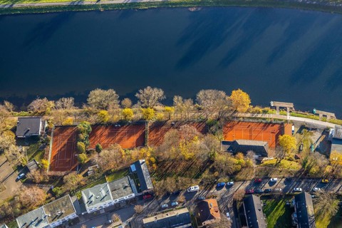 Aerial view, Obergraben bank, tennis courts, Demag sports community, Wetter, Wetter, Ruhr area,