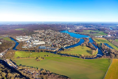 Aerial view, city view Wetter, river Ruhr, Obergraben, Harkortsee, Alt-Wetter, Wetter, Ruhr area,
