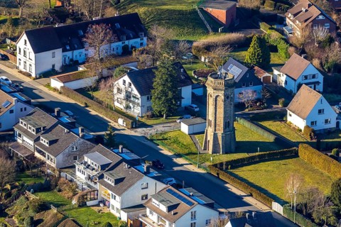 Aerial view, Loh water tower, Loher Höhe, Von-der-Recke-Straße, Grundschöttel, Wetter, Ruhr area,