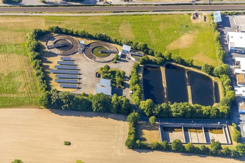 Aerial view, Ruhrverband sewage treatment plant Wickede, Wickede (Ruhr), North Rhine-Westphalia,