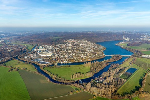 Aerial view, overview Wetter, Ruhr, Ruhr valley, Obergraben, Harkortsee, Cuno power station,
