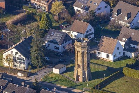 Aerial view, historic water tower on Von-Der-Recke-Straße, Grundschöttel, Wetter, Ruhr area, North