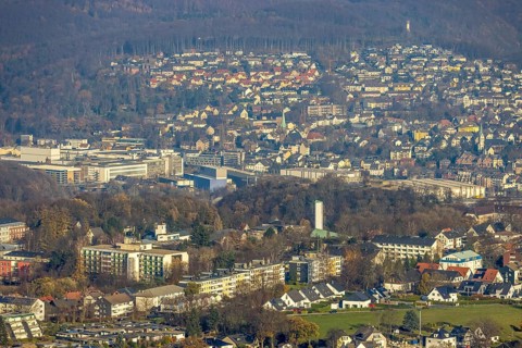 Aerial view, overview Volmarstein, view of Wetter, Protestant Church Martinskirche, Orthopaedic