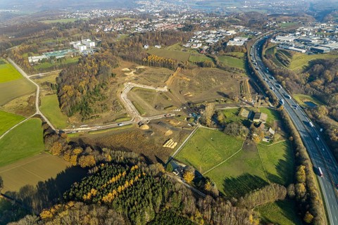 Aerial view, development of new industrial estate between Schwelmer Straß0e motorway A1,