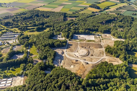 Aerial view, Werl city forest, construction area, Werl, North Rhine-Westphalia, Germany