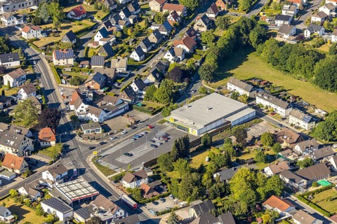 Aerial view, new Netto store, Waltringer Weg, Wickede (Ruhr), North Rhine-Westphalia, Germany