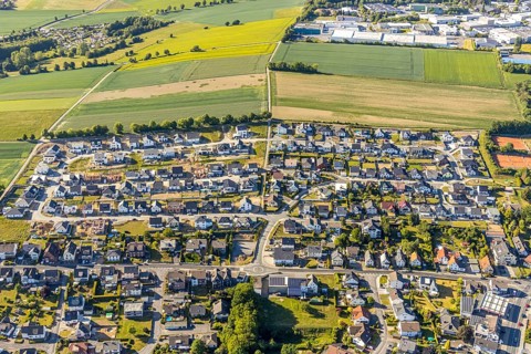 Aerial view, residential area Anne-Frank-Straße, Wickede (Ruhr), North Rhine-Westphalia, Germany