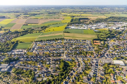 Aerial view, residential area Anne-Frank-Straße, Wickede (Ruhr), North Rhine-Westphalia, Germany
