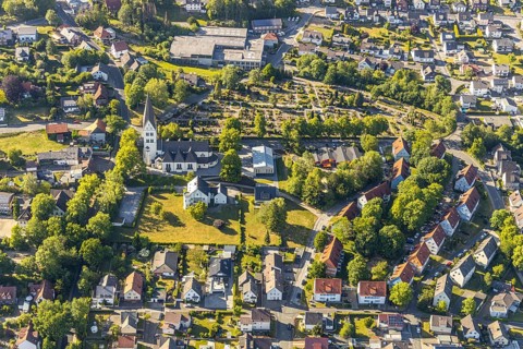 Aerial view, Catholic parish church of St Anthony of Padua, Wickede (Ruhr), North Rhine-Westphalia,