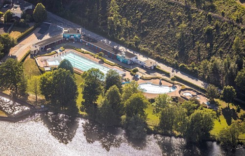 Aerial view, Wickede outdoor pool, Wickede (Ruhr), North Rhine-Westphalia, Germany