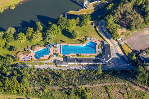Aerial view, Wickede outdoor pool, Wickede (Ruhr), North Rhine-Westphalia, Germany