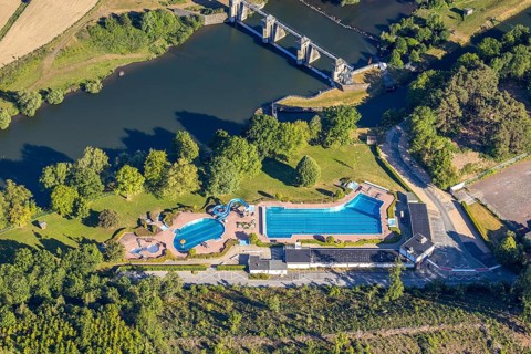 Aerial view, Wickede outdoor pool, Wickede (Ruhr), North Rhine-Westphalia, Germany