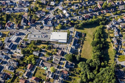 Aerial view, new Netto store, Waltringer Weg, Wickede (Ruhr), North Rhine-Westphalia, Germany