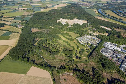 Aerial photo, TÜV NORD test centre Wickede Werl, Relax power station, Golfclub-Werl golf course,