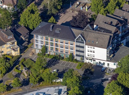 Aerial view, Wickede town hall, Hauptstraße, Wickede (Ruhr), North Rhine-Westphalia, Germany