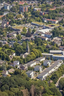 Aerial view, Bommern Protestant Church, Rigeikenstraße residential area, Bommerfelder Ring shopping