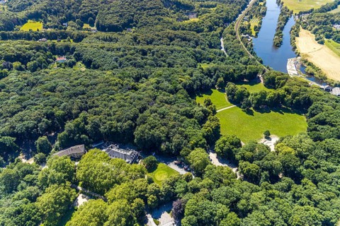 Aerial view, excursion destination Hohenstein, Hotel Haus Hohenstein, funfair and snack pleasure,