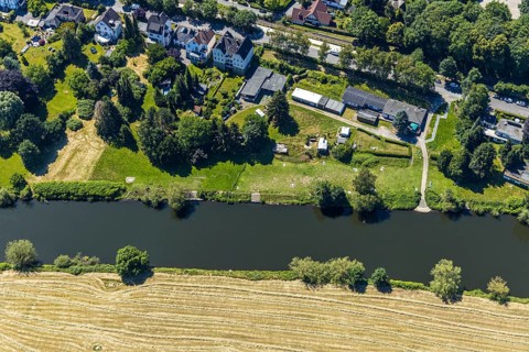 Aerial view, river Ruhr, possible natural outdoor pool on the riverside road, Witten, Ennepe-Ruhr