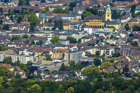 Aerial view, town hall Witten, city centre view, Witten, Ennepe-Ruhr district, Ruhr area, North